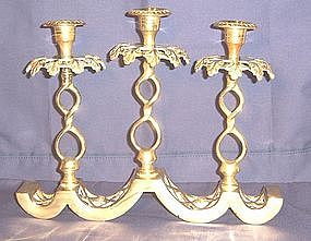 Victorian Brass Three Arm Candelabra