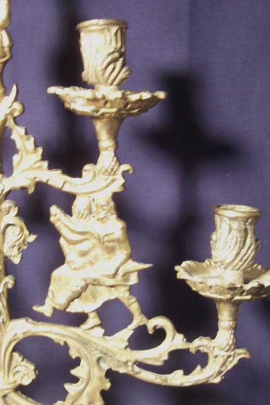 Pair of Large Bronze Figural Five Light Candelabras