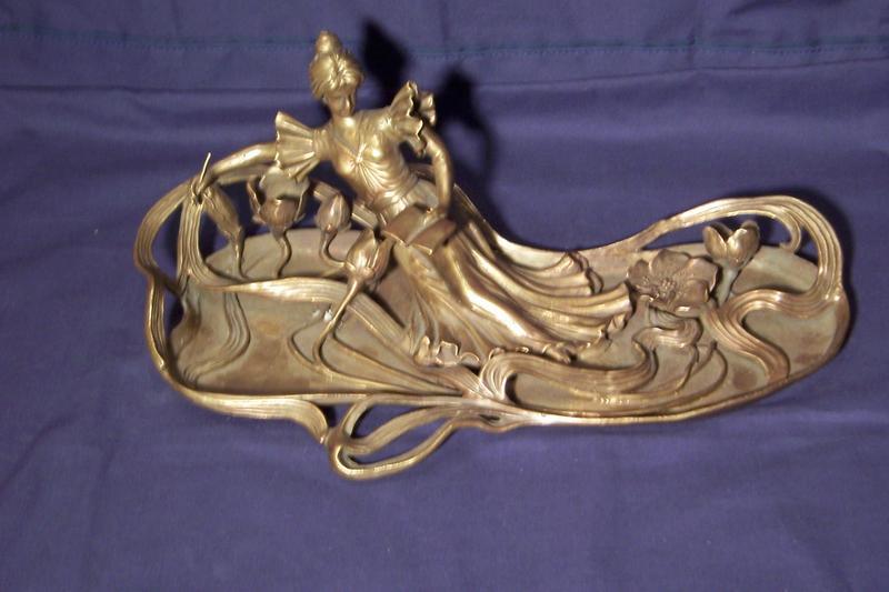 Art Nouveau Figural Tray;  Woman with Book and Pen