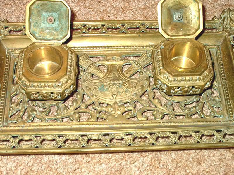 Very Large English Victorian Brass Inkstand