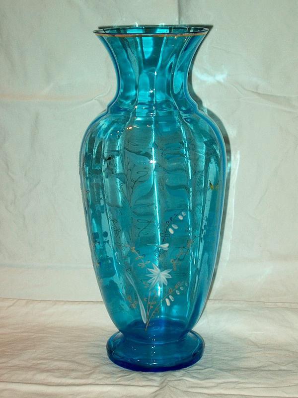 Blue Bohemian Enameled Vase