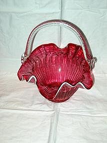 Cranberry Glass Basket With Applied Handle