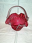 Cranberry Glass Basket With Applied Handle