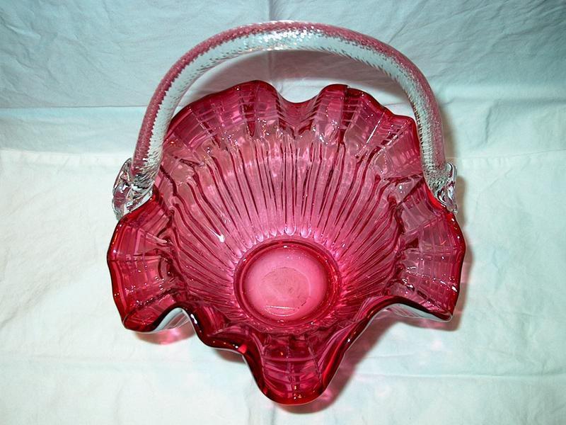 Cranberry Glass Basket With Applied Handle
