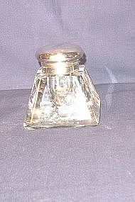 English Cut Crystal Inkwell; Sterling Top