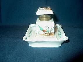 Small Porcelain Inkwell with Birds
