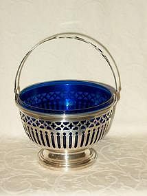 Sterling Silver Sugar Basket Cobalt Blue Liner