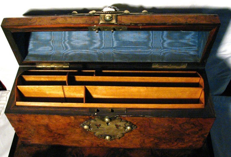 French Walnut and Brass Lap Desk Stationary Box