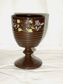 Victorian Copper Lustre Goblet;  Hand Painted Florals