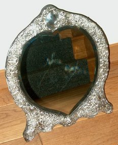 English Victorian Heart Shaped Silver Mirror Wm. Comyns