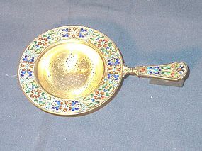 Continental Champleve and Silver Tea Strainer