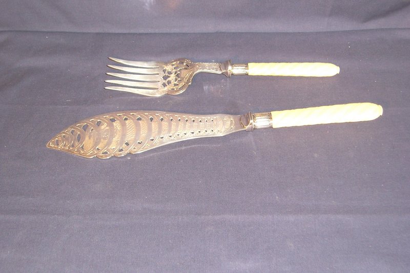 Victorian Sheffield Silver Fish  Set; Ivory Handles