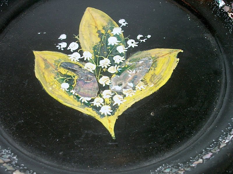 Victorian Inlaid Lacquer Basket Brass Handle