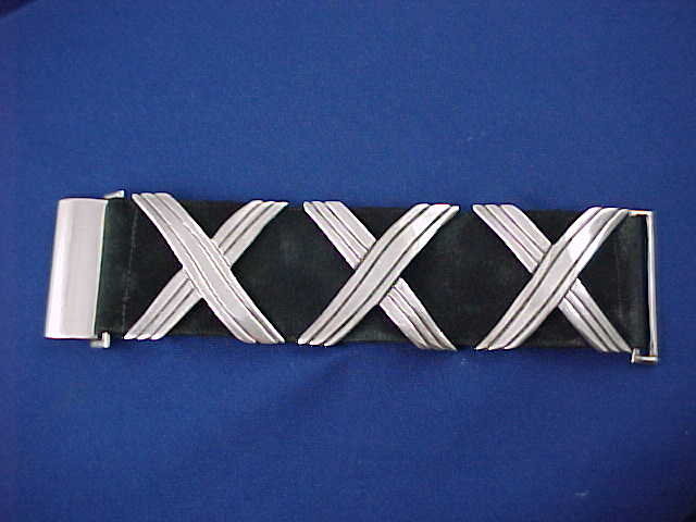HECTOR AGUILAR Silver &amp; Suede X X X Bracelet  1 3/4&quot;W