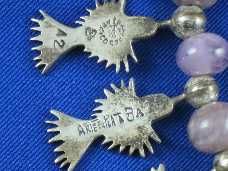 Vintage Silver Amethyst, Malachite Hummingbird Necklace