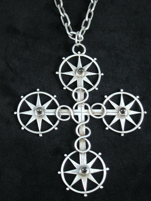 WILLIAM SPRATLING Silver &amp; Obsidian Cross Necklace