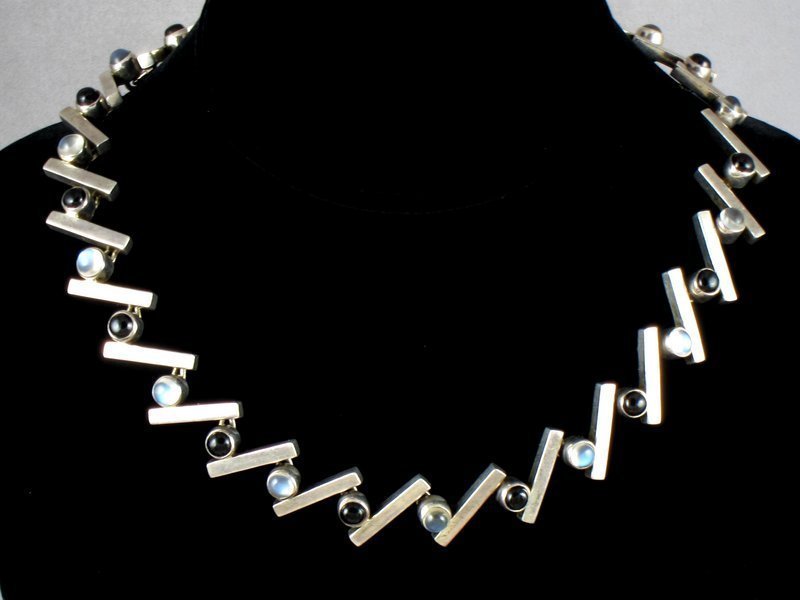 ANTONIO PINEDA NECKLACE MOONSTONES, ONYX, SILVER