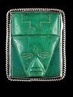 FRED DAVIS SILVER & CARVED GREEN ONYX PIN C. 1920-30'S