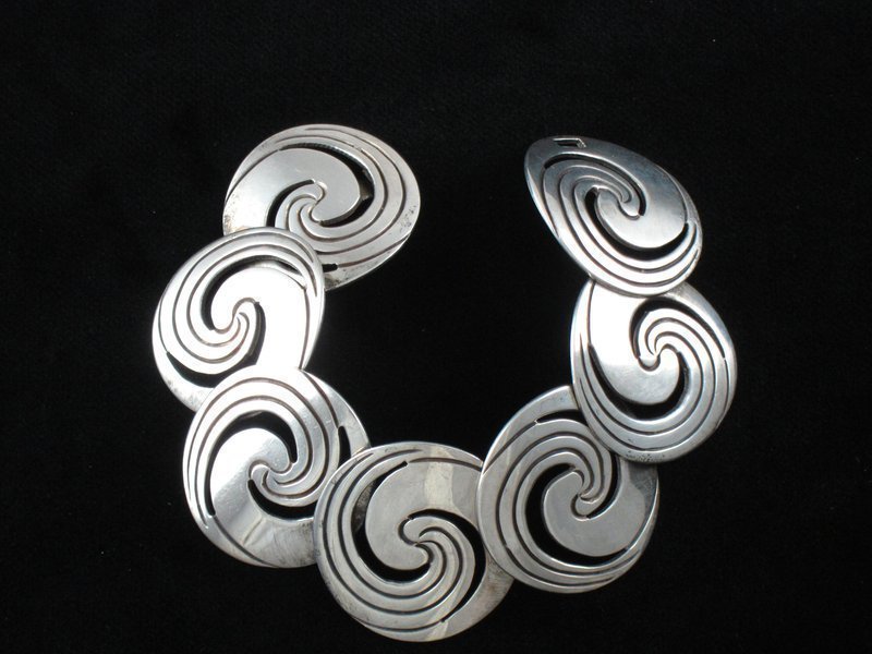 HECTOR AGUILAR BRACELET 940 SILVER SWIRLS 1 3/8&quot;W.