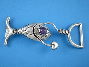 HUBERT HARMON BUCKLE AMETHYST SILVER FISH,HOOK 6 1/2"