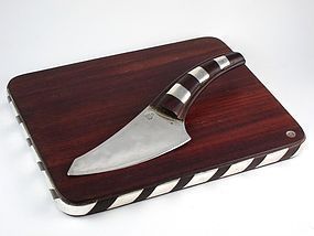 WILLIAM SPRATLING CHEESE BOARD & KNIFE SILVER, ROSEWOOD