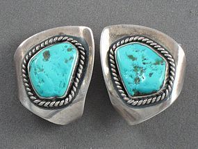 H. FRED SKAGGS SILVER & TURQUOISE MODERNIST EARRINGS