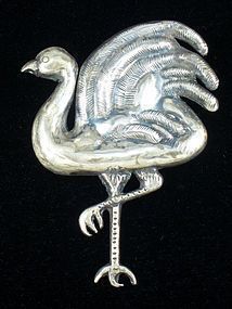 FRED DAVIS OSTRICH PIN STERLING SILVER 1930's