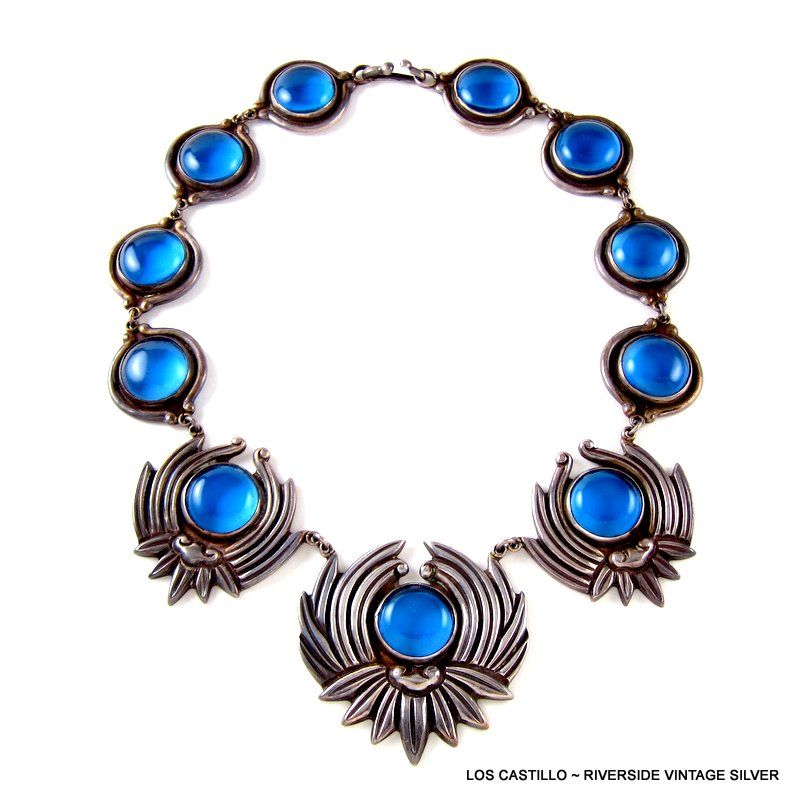 LOS CASTILLO NECKLACE SILVER & BLUE COBALT 1940'S