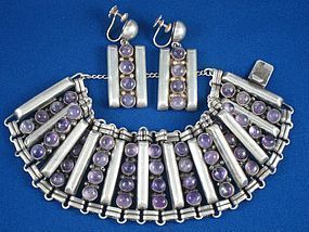 FRED DAVIS BRACELET & EARRINGS SILVER & AMETHYST