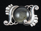 FRED DAVIS VINTAGE SILVER & OBSIDIAN BROOCH PIN