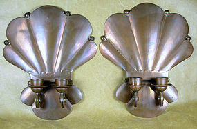PAIR HECTOR AGUILAR COPPER DOUBLE CANDLE WALL SCONCES