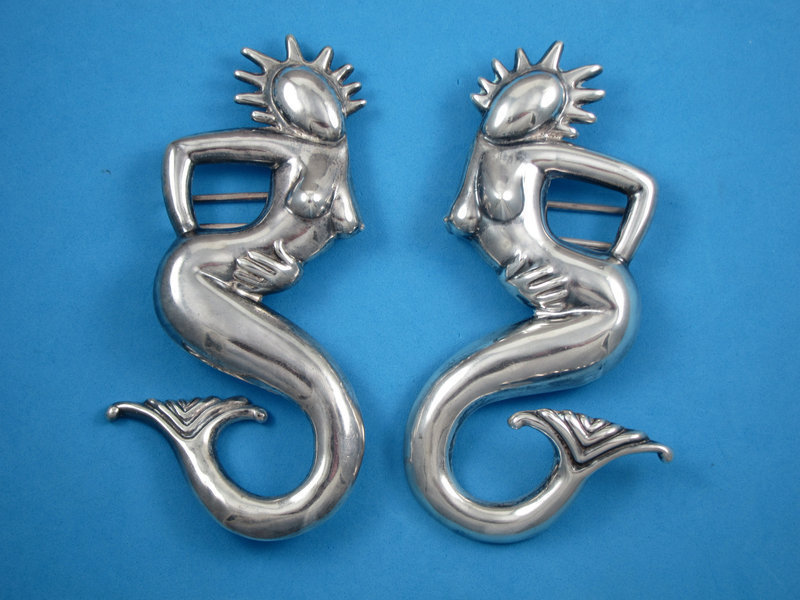 HUBERT HARMON VINTAGE SILVER MERMAID BELT BUCKLE