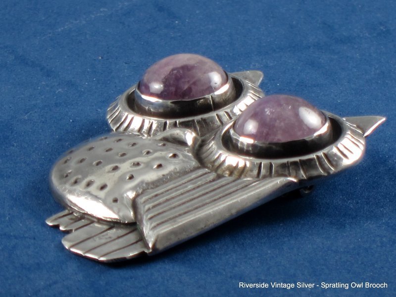 WILLIAM SPRATLING SILVER &amp; AMETHYST OWL PIN