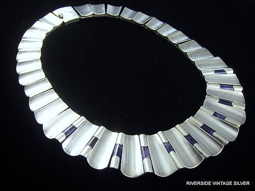 ANTONIO PINEDA Amethyst & 970 Silver Modernist Necklace