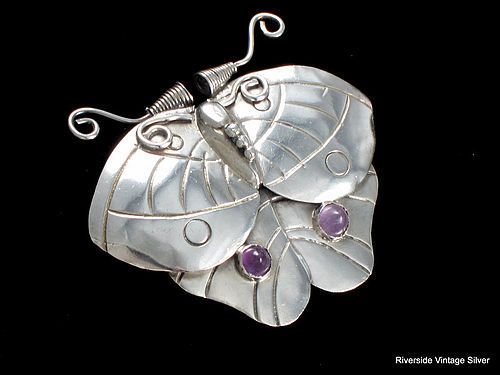WILLIAM SPRATLING Moth / Butterfly Pin Silver & Amethyst