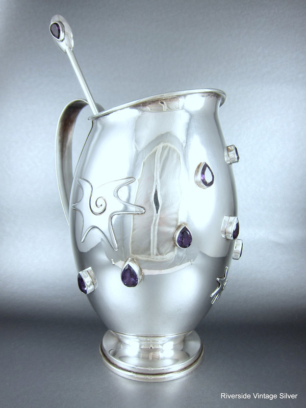 CARMEN BECKMANN Sterling Silver & Amethyst Pitcher & Stirrer