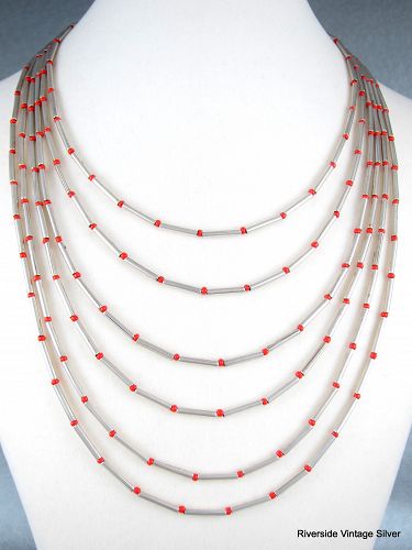 William SPRATLING Coral Bead & Silver 120" Long Necklace