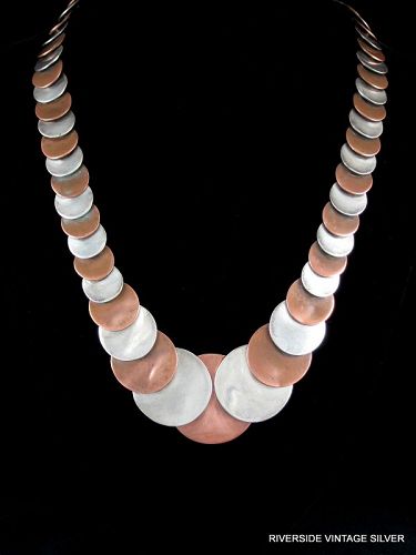 Vintage Hector AGUILAR Necklace 940 Silver & Copper 27" Long