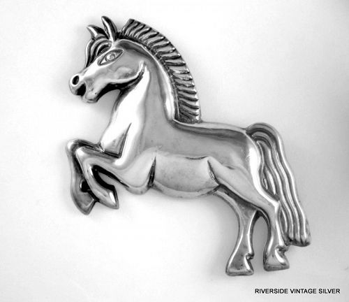 Large Fred DAVIS  Horse Brooch Sterling Silver - c. 1930's
