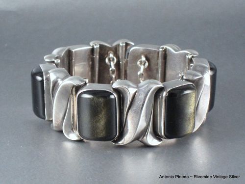 ANTONIO Pineda Obsidian & 970 Sterling Silver Bracelet