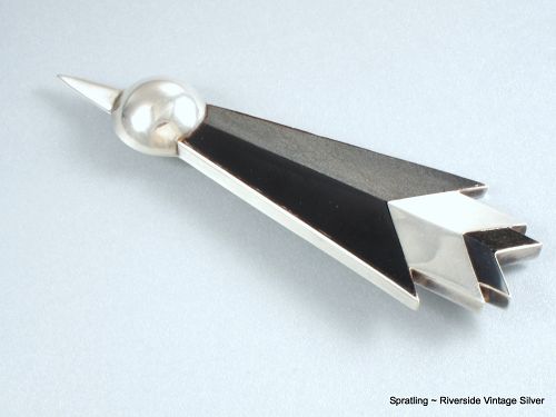 William Spratling Arrow Bird Obsidian & Silver Pin