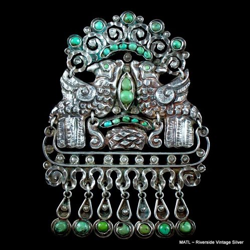 Matilde Poulat Matl Turquoise & Silver Quetzal Brooch