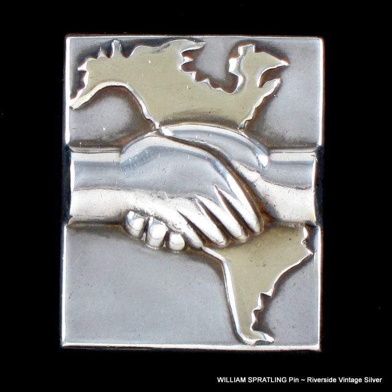 William Spratling Continental Solidarity Pin Silver &amp; Bronze