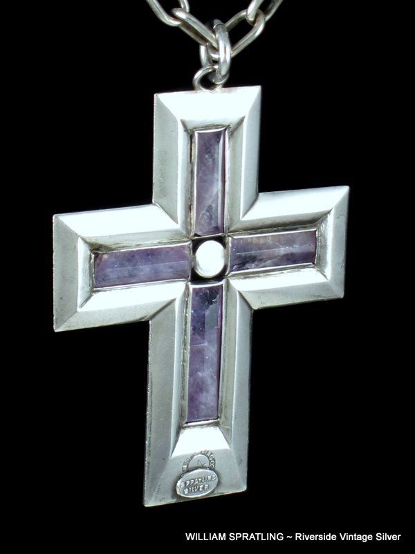 William Spratling Amethyst &amp; Sterling Silver Cross Necklace
