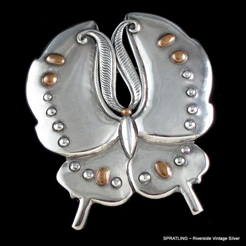 4" High William Spratling Butterfly or Moth Pin Sterling 1940's