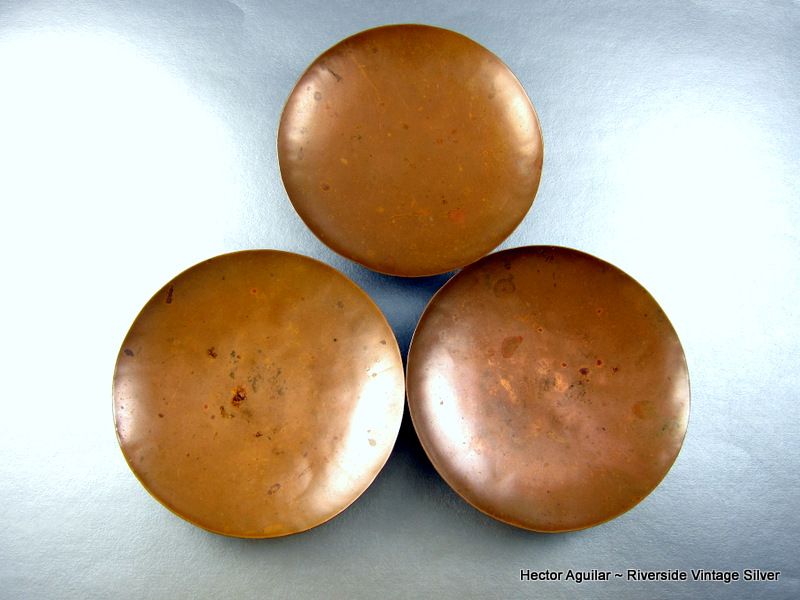 3 Hector Aguilar Copper &amp; Brass Ashtrays  Circa 1940