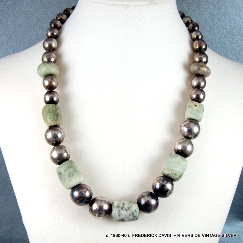 Fred Davis Jade and Sterling Silver Necklace