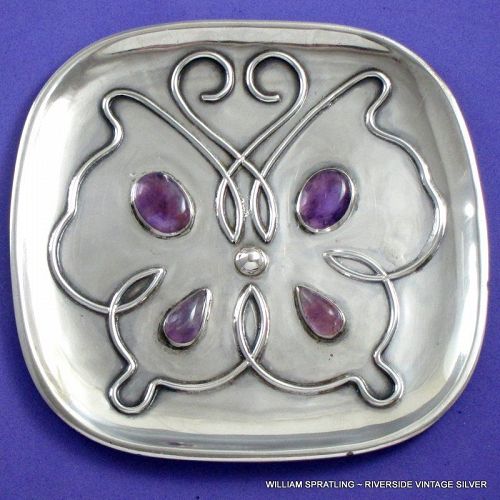 William Spratling  Amethyst & Silver Butterfly Tray c. 1950's.