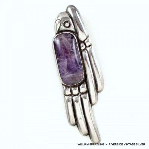 William SPRATLING Sterling Silver & Amethyst Parrot Brooch