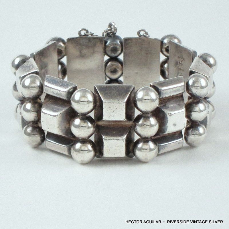 Hector Aguilar 940 Sterling Pyramid & Bead Bracelet